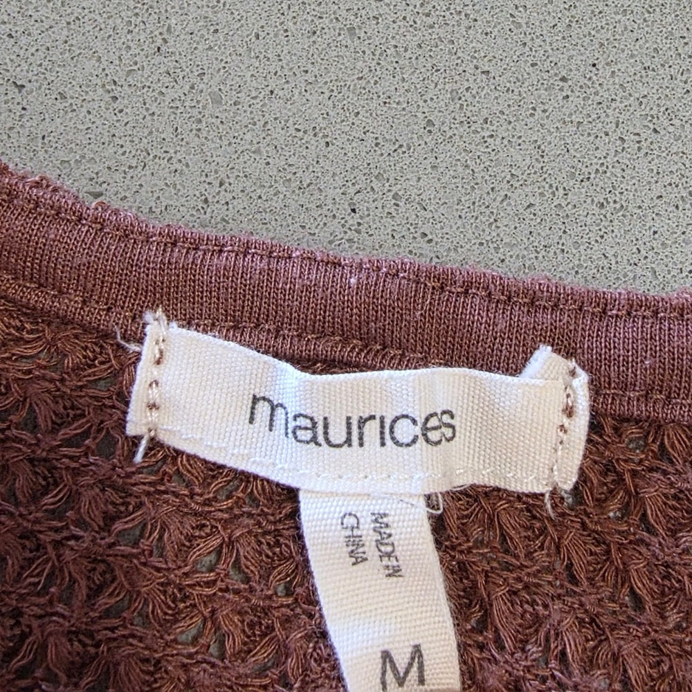 Maurices Womens Mauve Waffle Knit Open Front Cardigan Button Shoulder Detail M - Picture 9 of 10